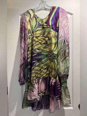 Custo Barcelona Sheer Abstract Tunic in Purple, Green & Yellow